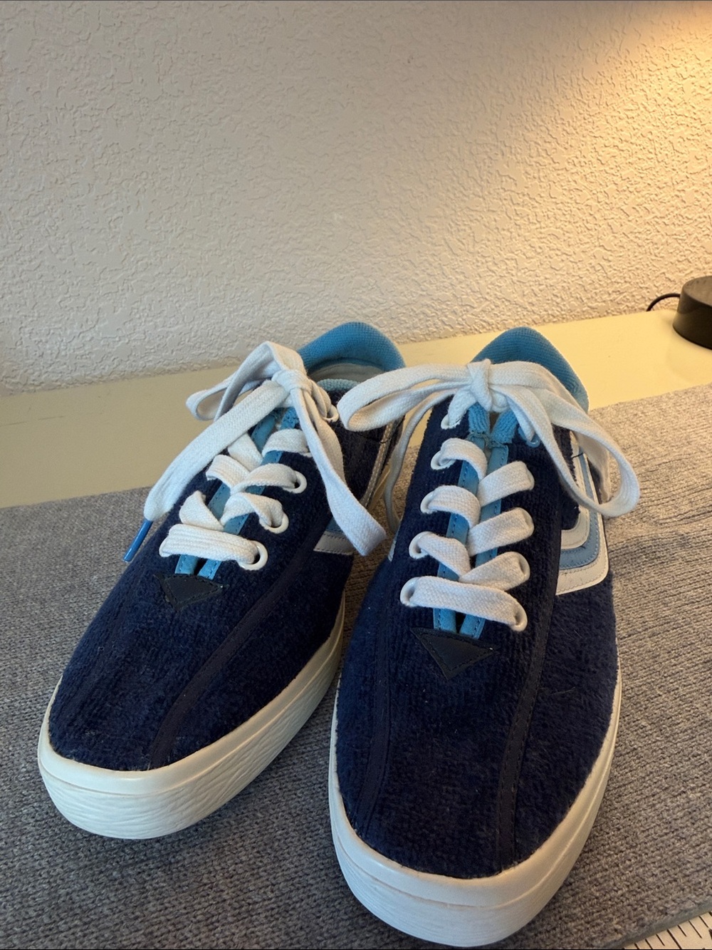 Tory Burch Navy Blue and White Terry Cloth Sneakers